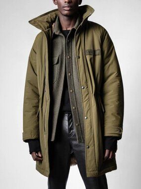 NWT $998 Zadig & Voltaire Karl Khaki Faux Fur Lined Oversized Parka Coat XS